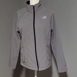 New Balance Gray Water Resistant Fleece Lined Soft Shell Jacket - Size M